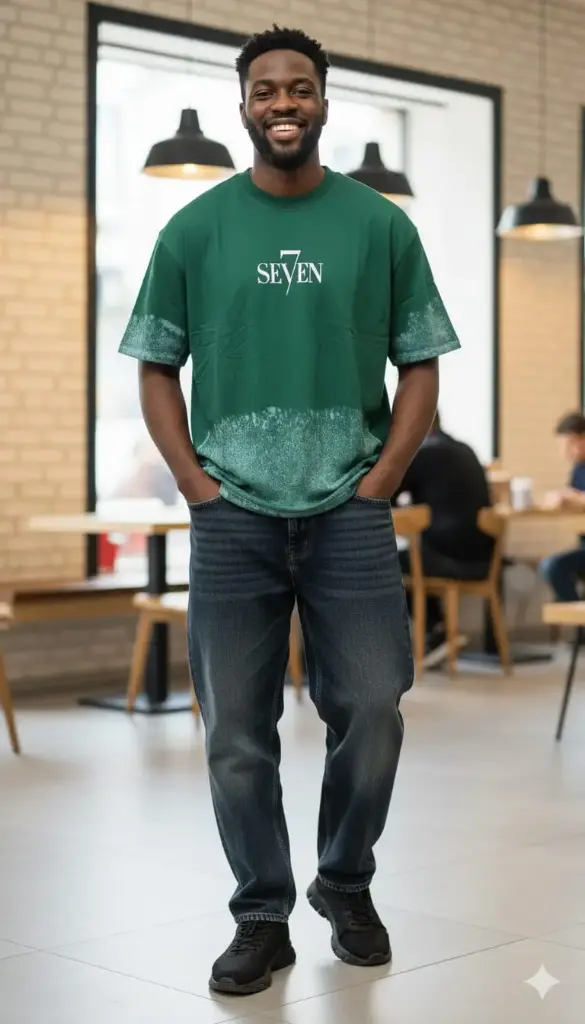 [GR6071] GR6071 THAILAND SEVEN F&B PRINT BORDER WASH 5SLV T-SHIRT M,L,XL